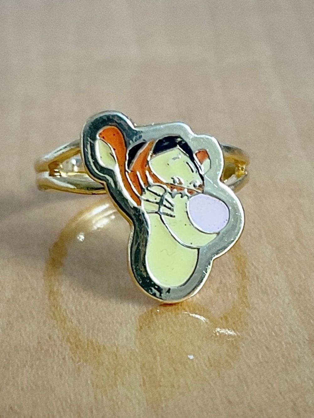 Vintage Disney Tigger Ring 90s Winnie the Pooh Enamel Gold Tone